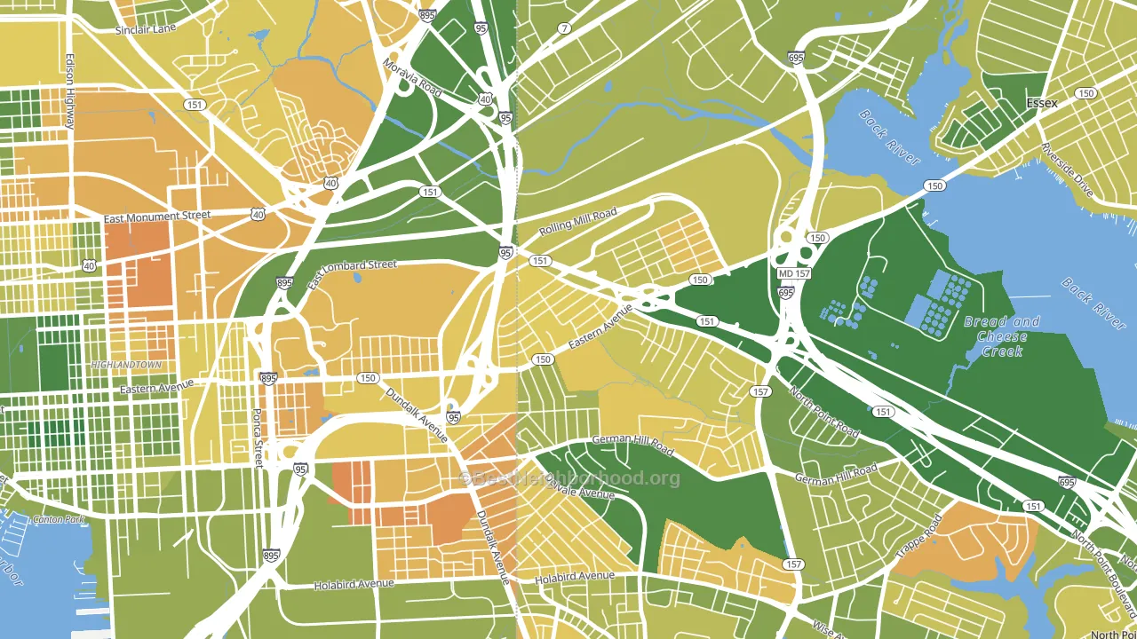 Eastwood, Dundalk, MD block-group voter-turnout map