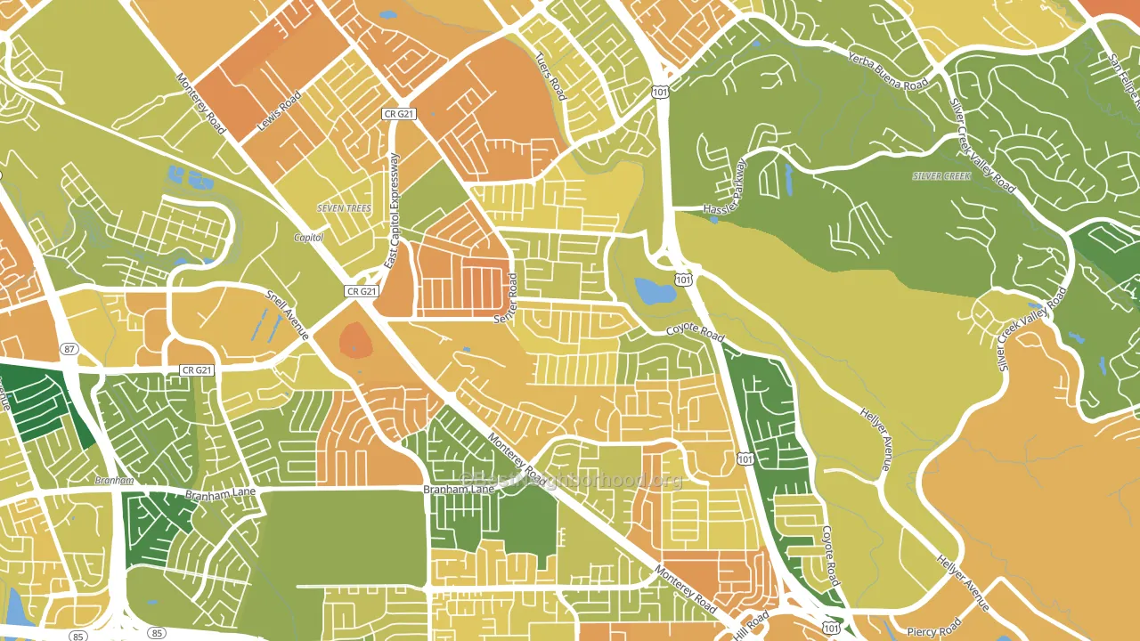 Edenvale-Seven Trees, San Jose, CA block-group voter-turnout map