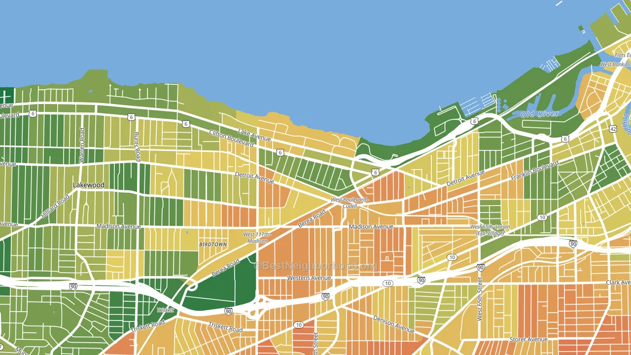 Edgewater, Cleveland, OH block-group voter-turnout map