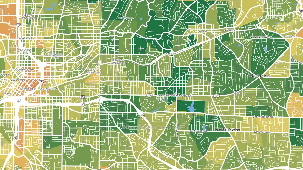 Edgewood-Kirkwood, Atlanta, GA block-group voter-turnout map