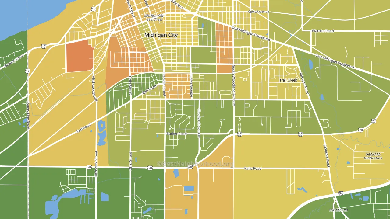 Edgewood, Michigan City, IN block-group voter-turnout map