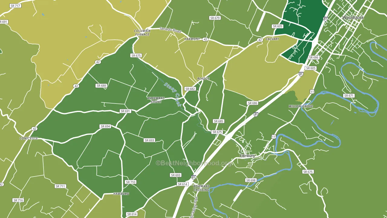 Edinburg, VA block-group voter-turnout map