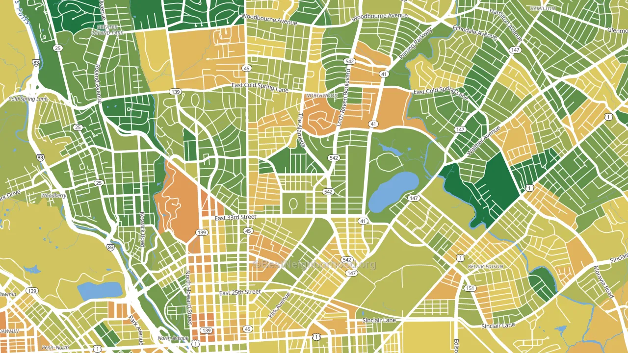 Ednor Gardens-Lakeside, Baltimore, MD block-group voter-turnout map