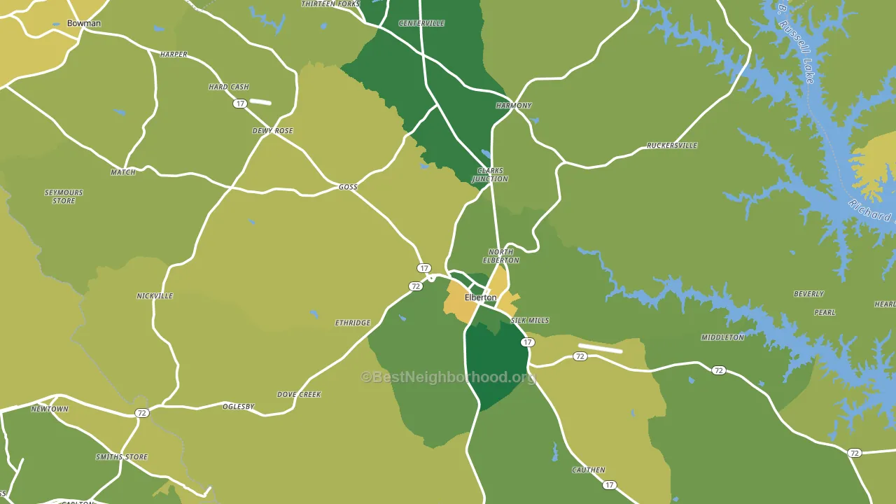 Elbert County, GA block-group voter-turnout map