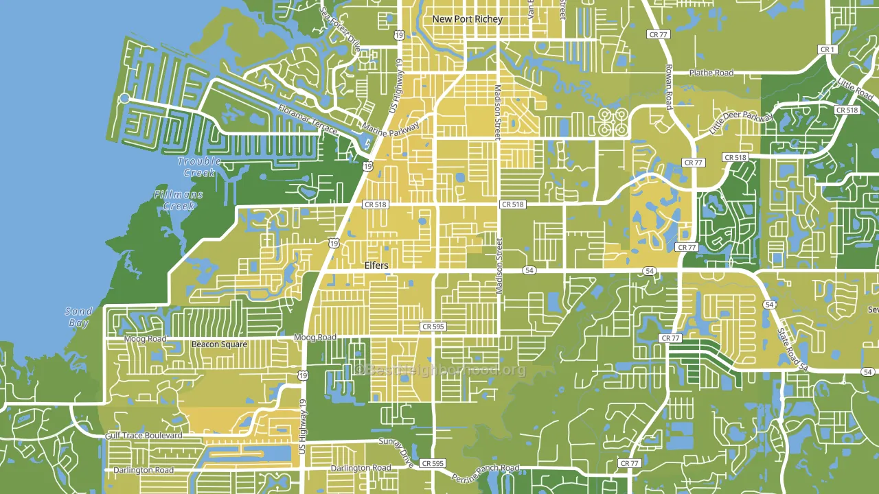 Elfers, FL block-group voter-turnout map