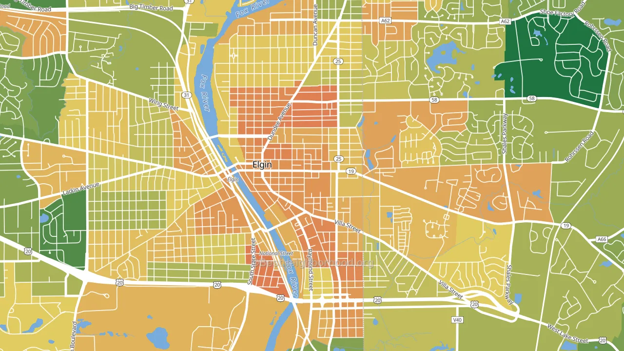 Elgin Historic District, Elgin, IL block-group voter-turnout map