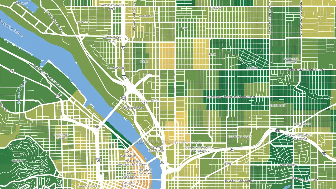 Eliot, Portland, OR block-group voter-turnout map