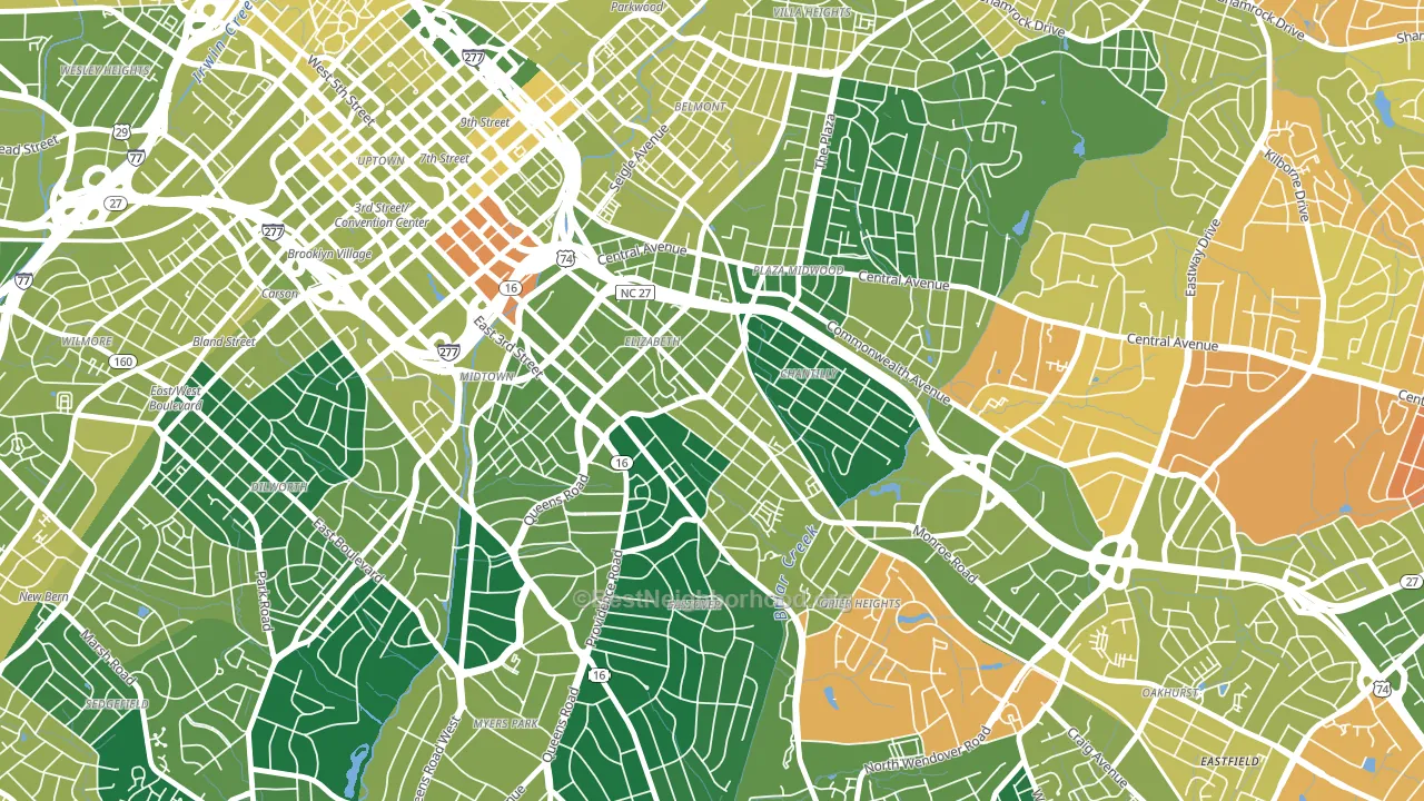 Elizabeth, Charlotte, NC block-group voter-turnout map