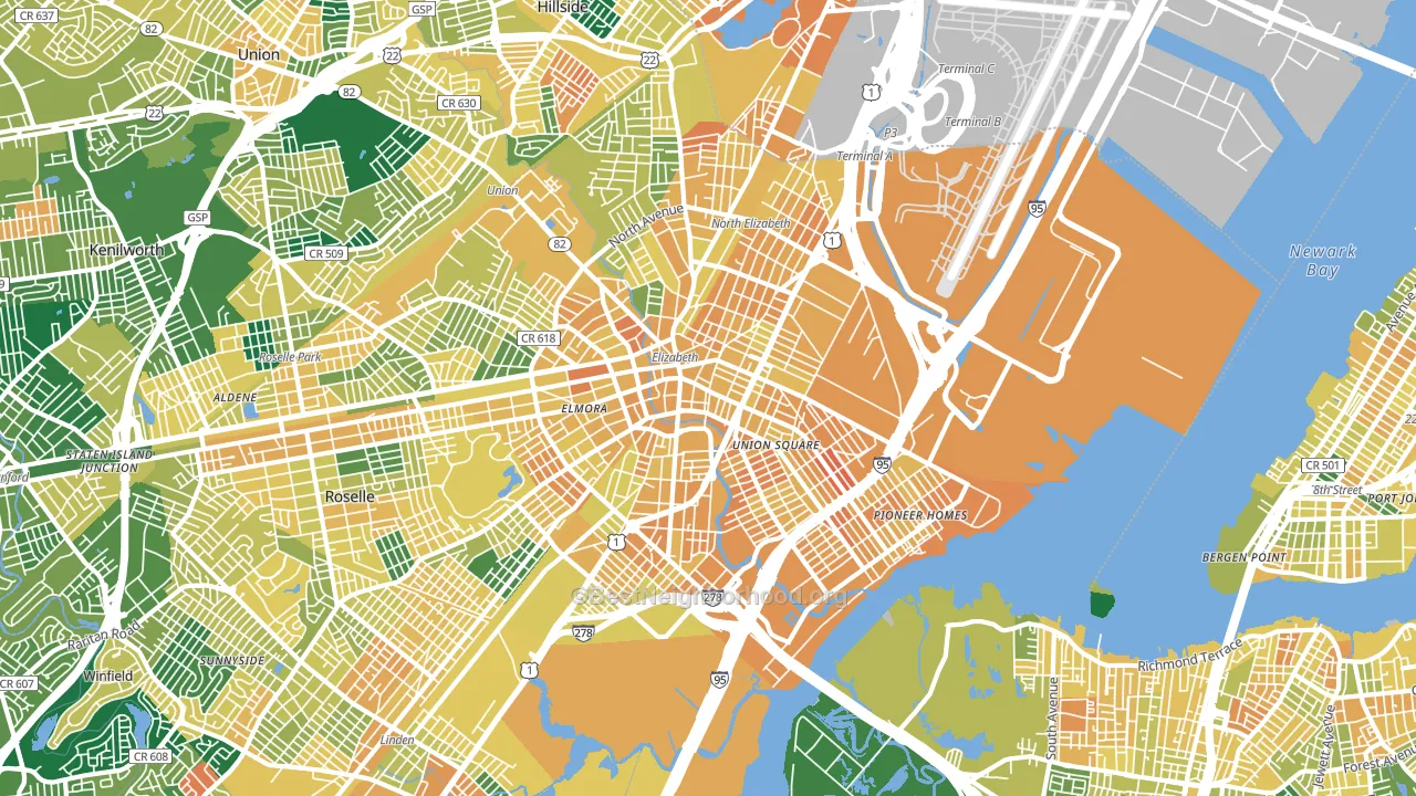 Elizabeth, NJ block-group voter-turnout map