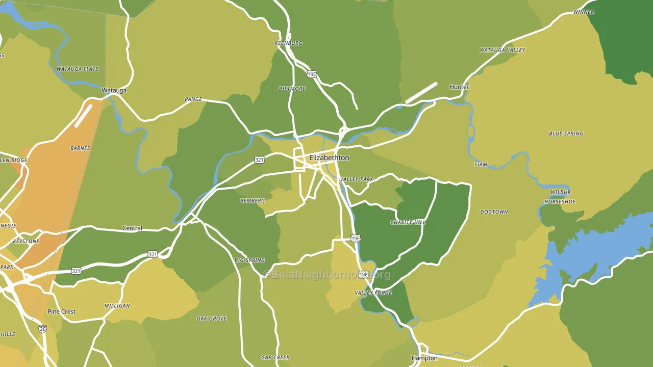 Elizabethton, TN block-group voter-turnout map