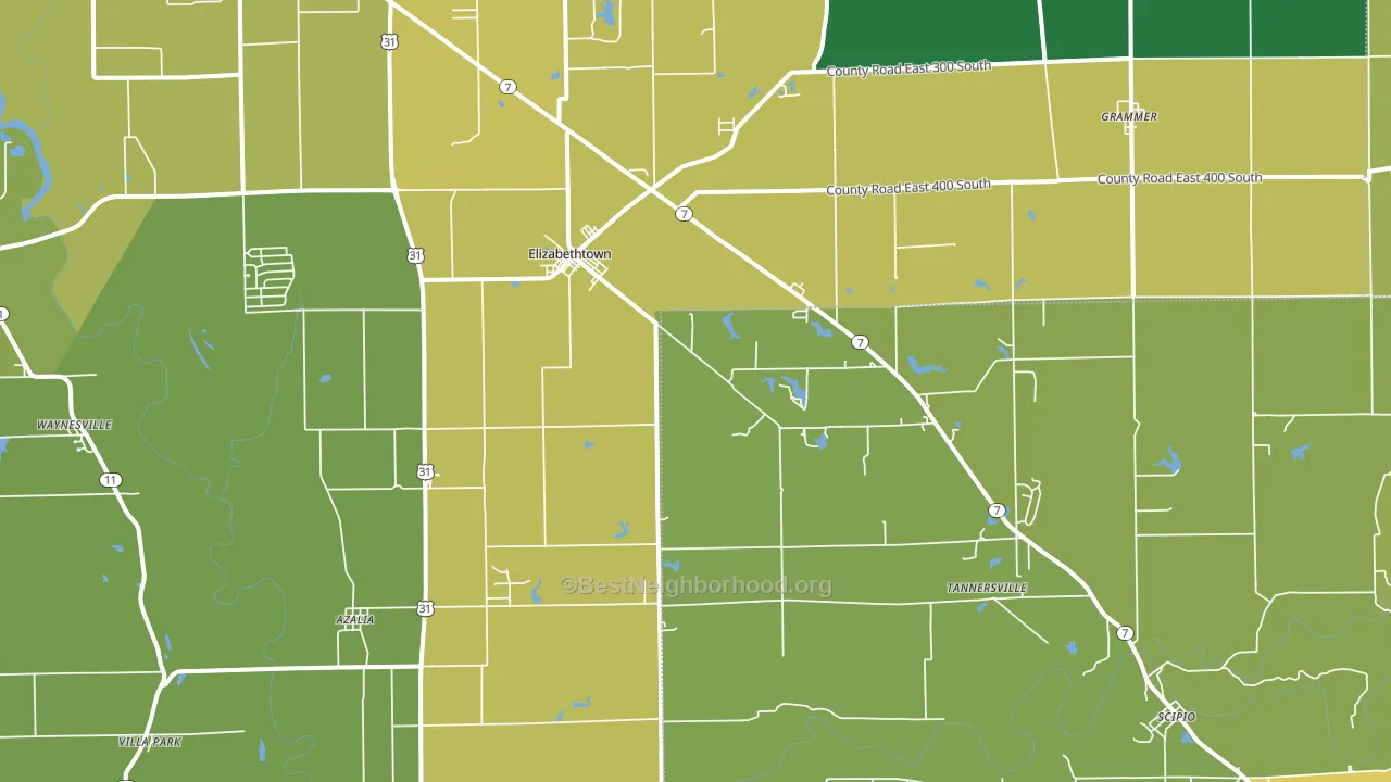 Elizabethtown, IN block-group voter-turnout map