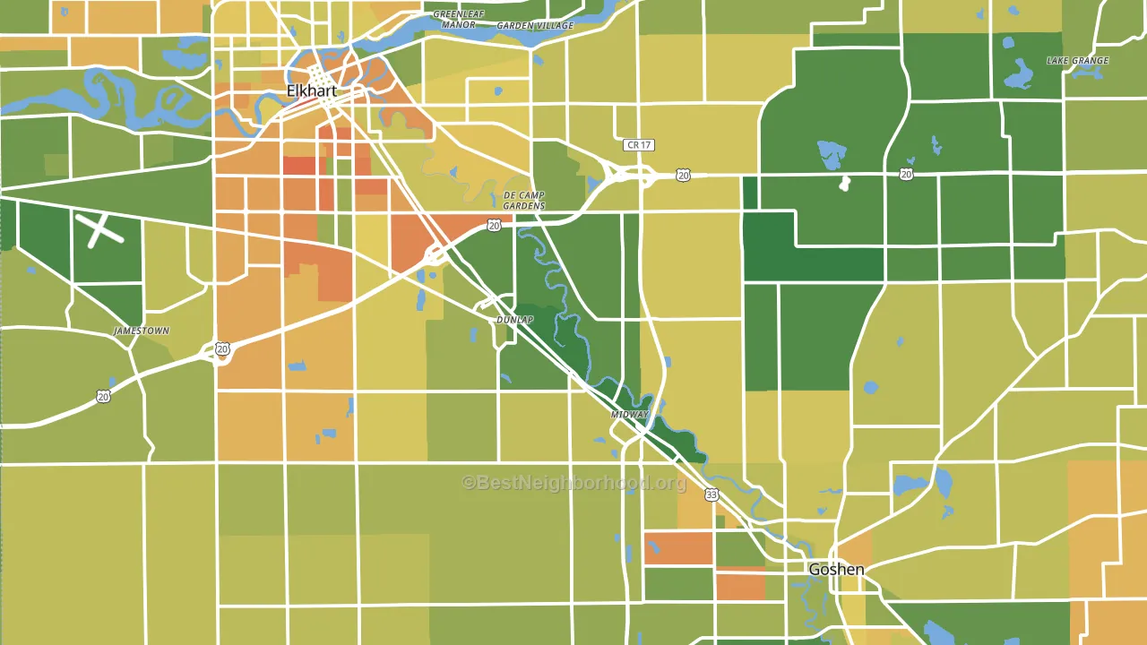 Elkhart County, IN block-group voter-turnout map