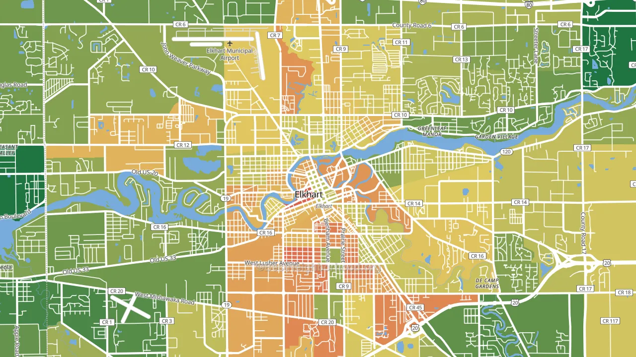 Elkhart, IN block-group voter-turnout map