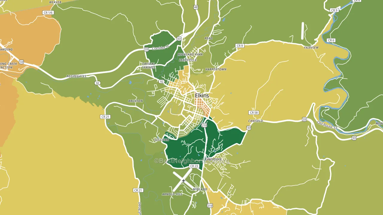 Elkins, WV block-group voter-turnout map