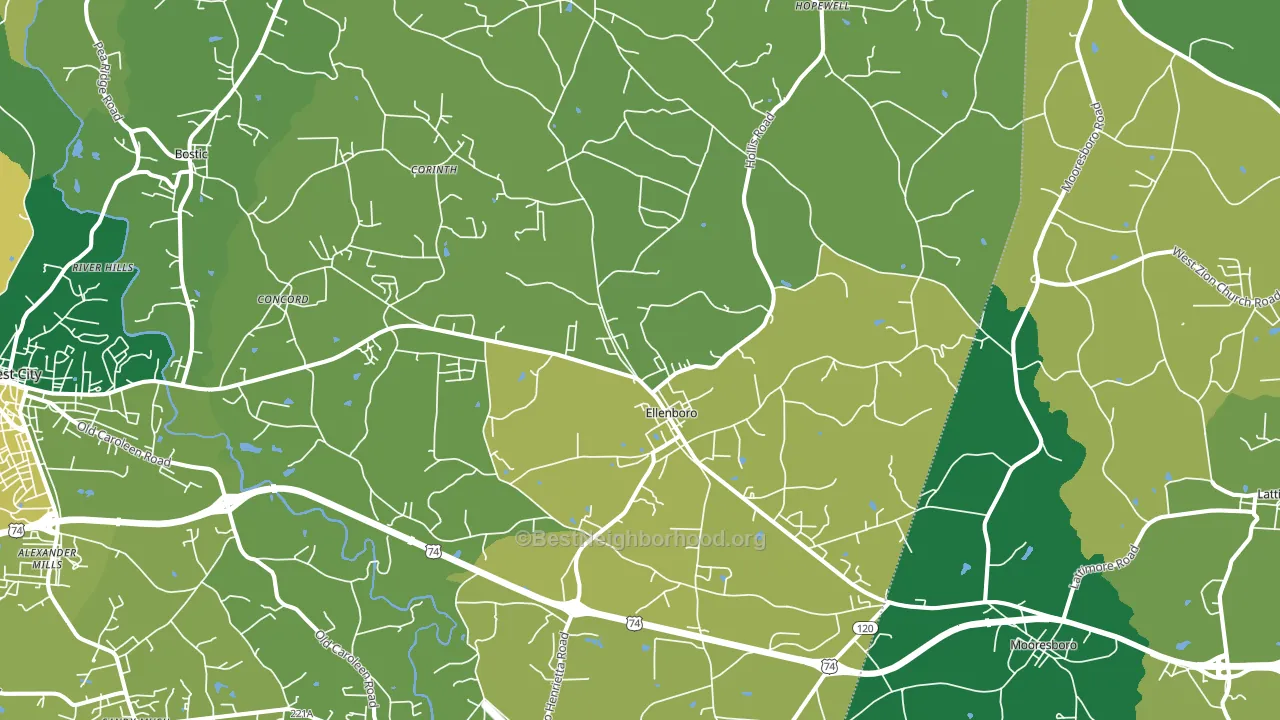 Ellenboro, NC block-group voter-turnout map