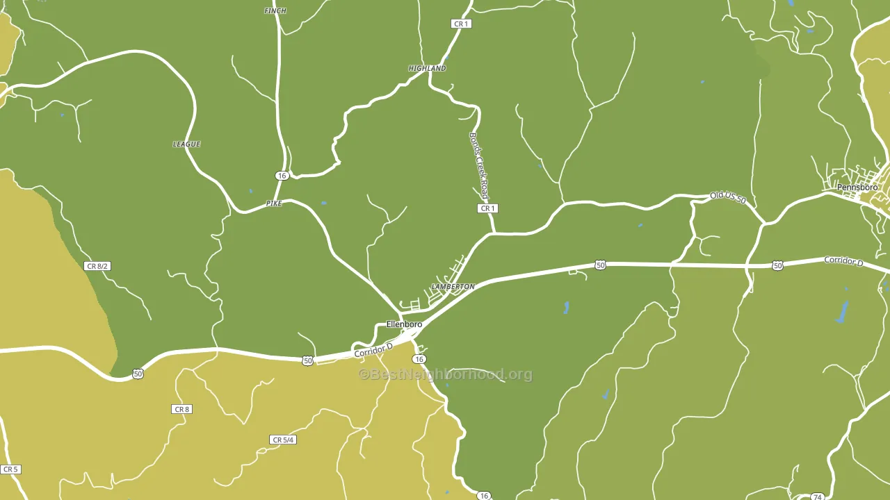 Ellenboro, WV block-group voter-turnout map