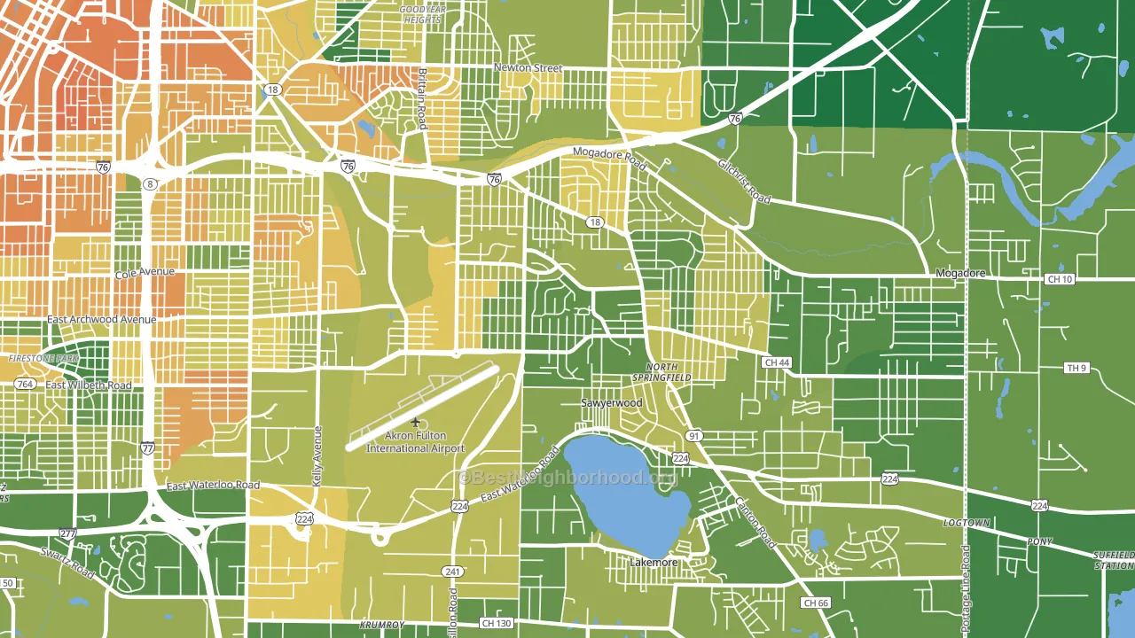 Ellet, Akron, OH block-group voter-turnout map