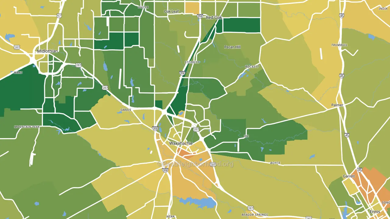 Ellis County, TX block-group voter-turnout map