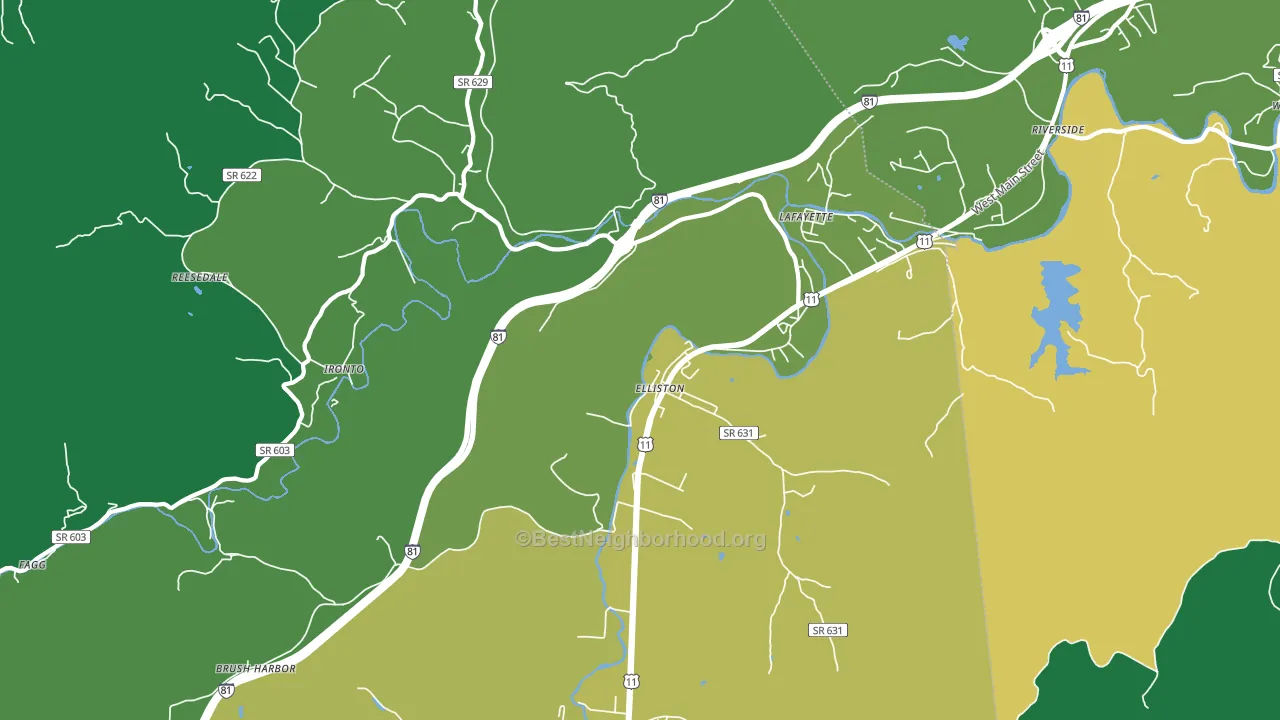 Elliston, VA block-group voter-turnout map