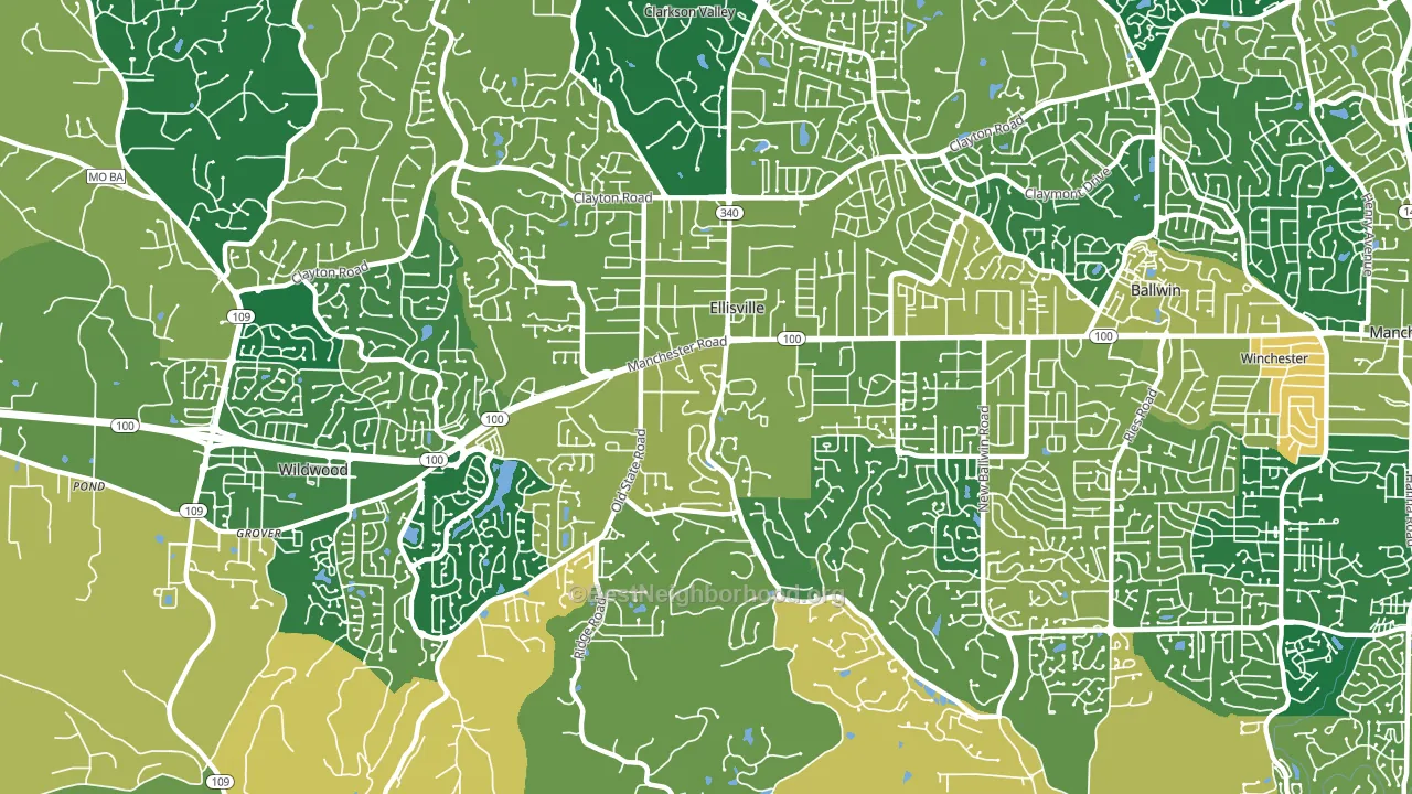 Ellisville, MO block-group voter-turnout map