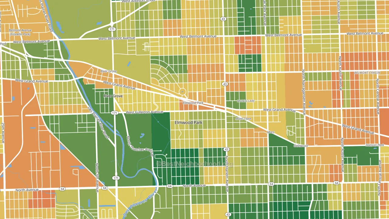Ellsworth, Elmwood Park, IL block-group voter-turnout map