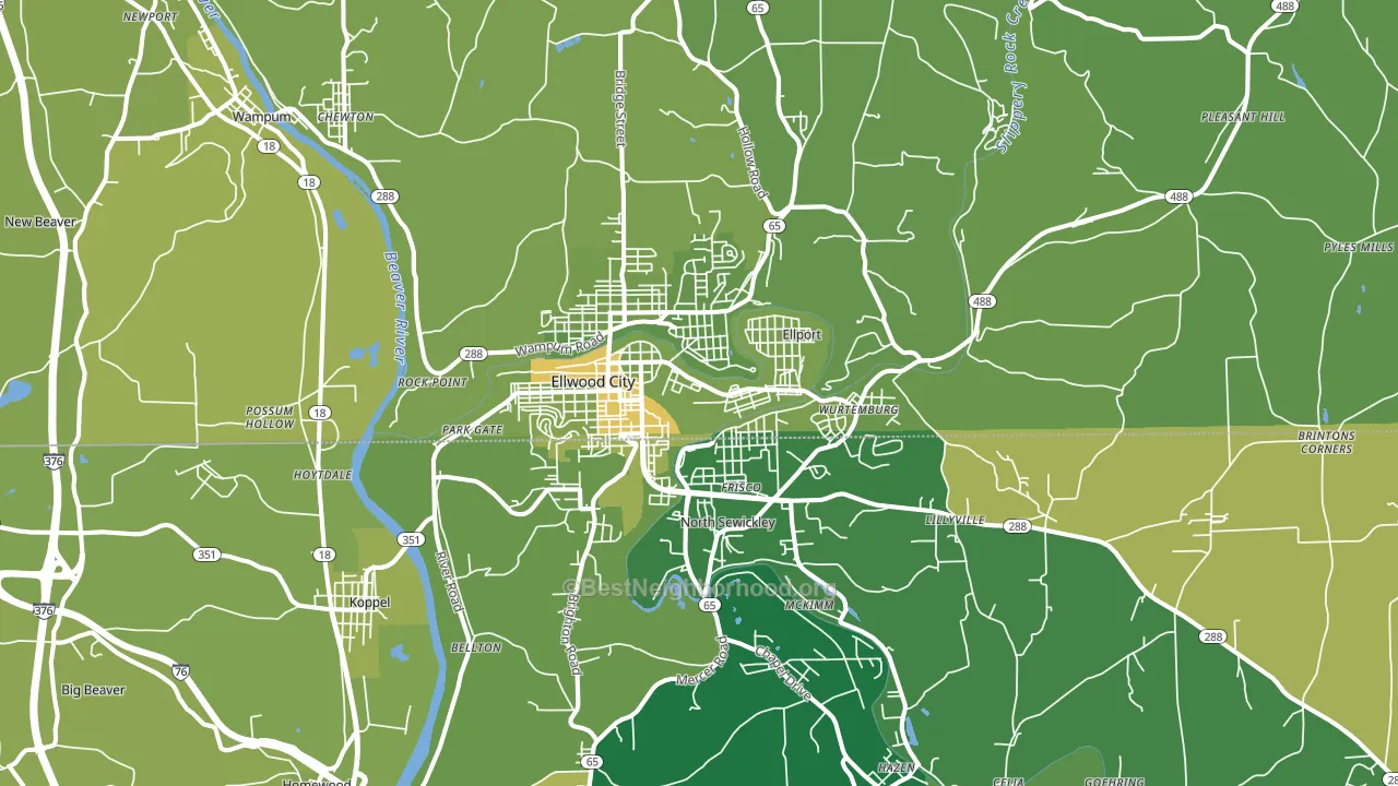 Ellwood City, PA block-group voter-turnout map