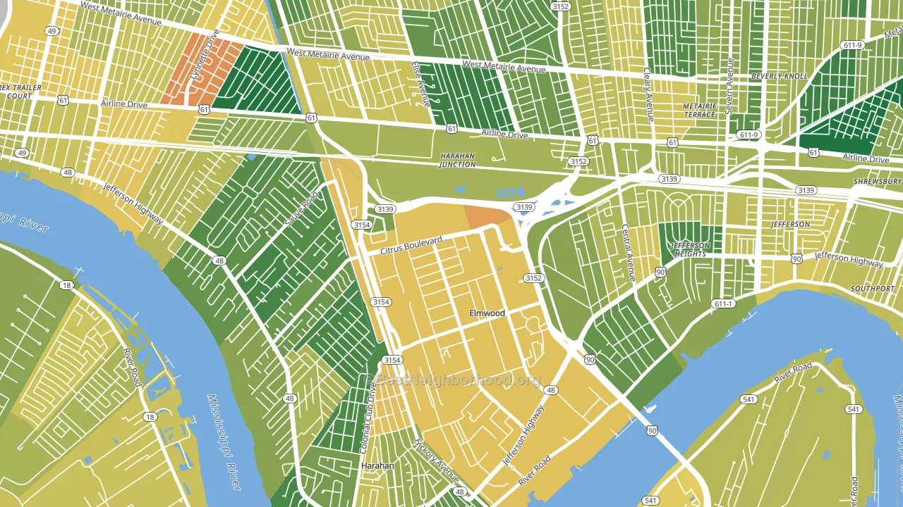Elmwood, New Orleans, LA block-group voter-turnout map