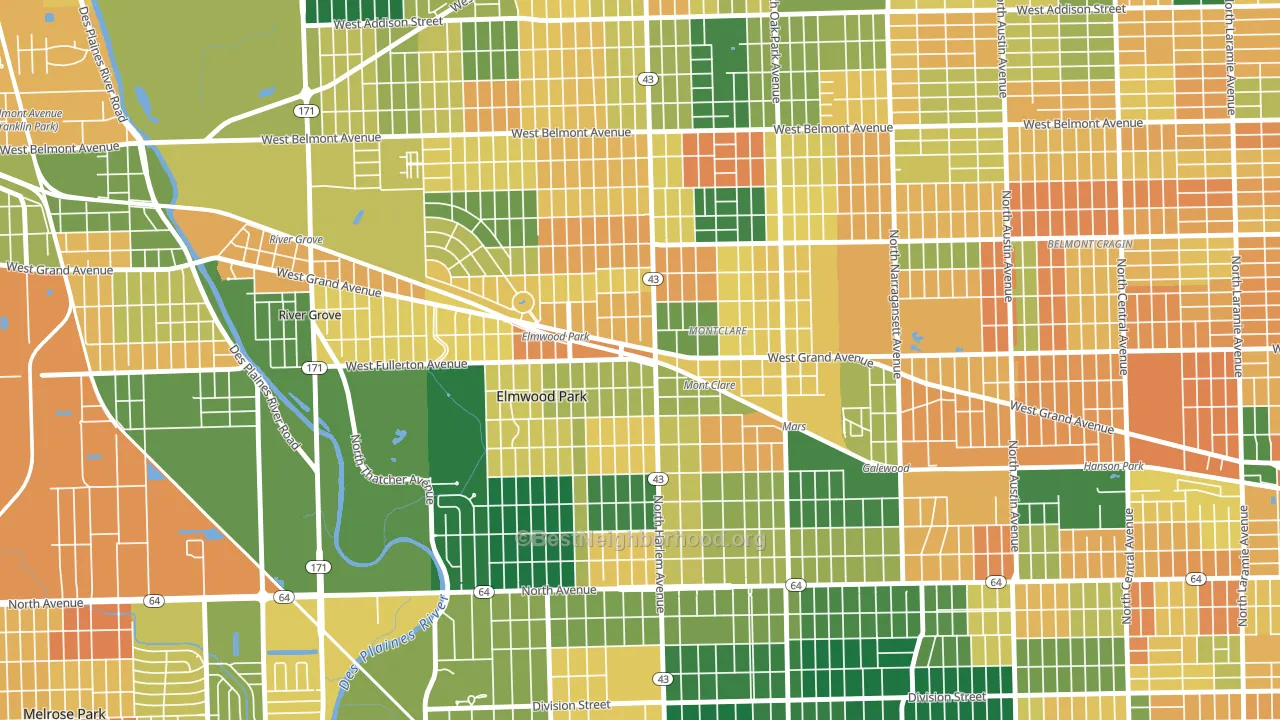 Elmwood Park, IL block-group voter-turnout map