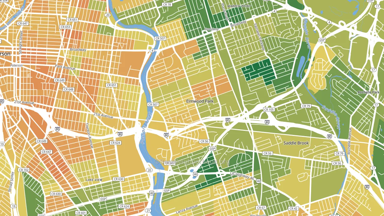 Elmwood Park, NJ block-group voter-turnout map