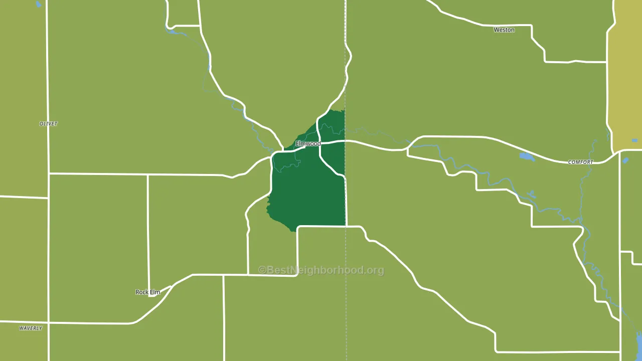 Elmwood, WI block-group voter-turnout map