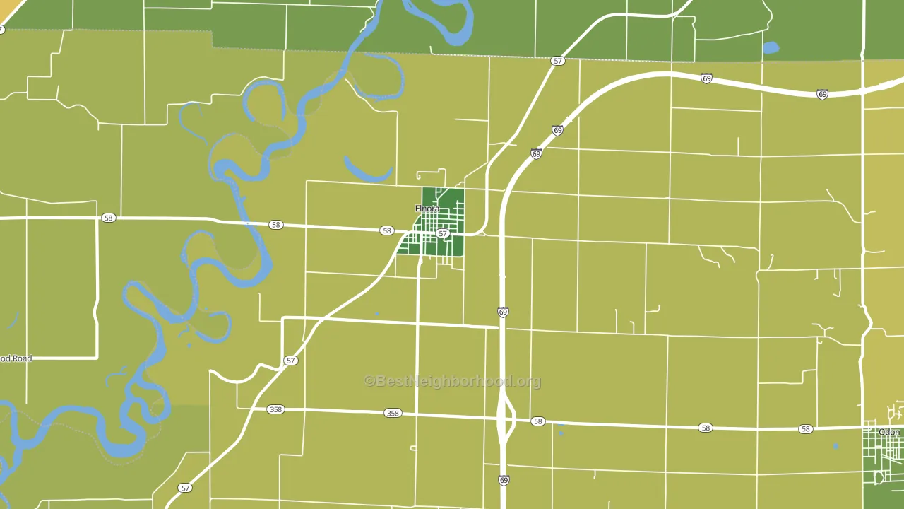 Elnora, IN block-group voter-turnout map