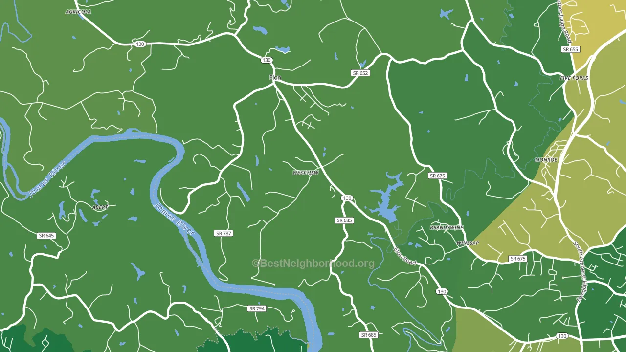 Elon, VA block-group voter-turnout map