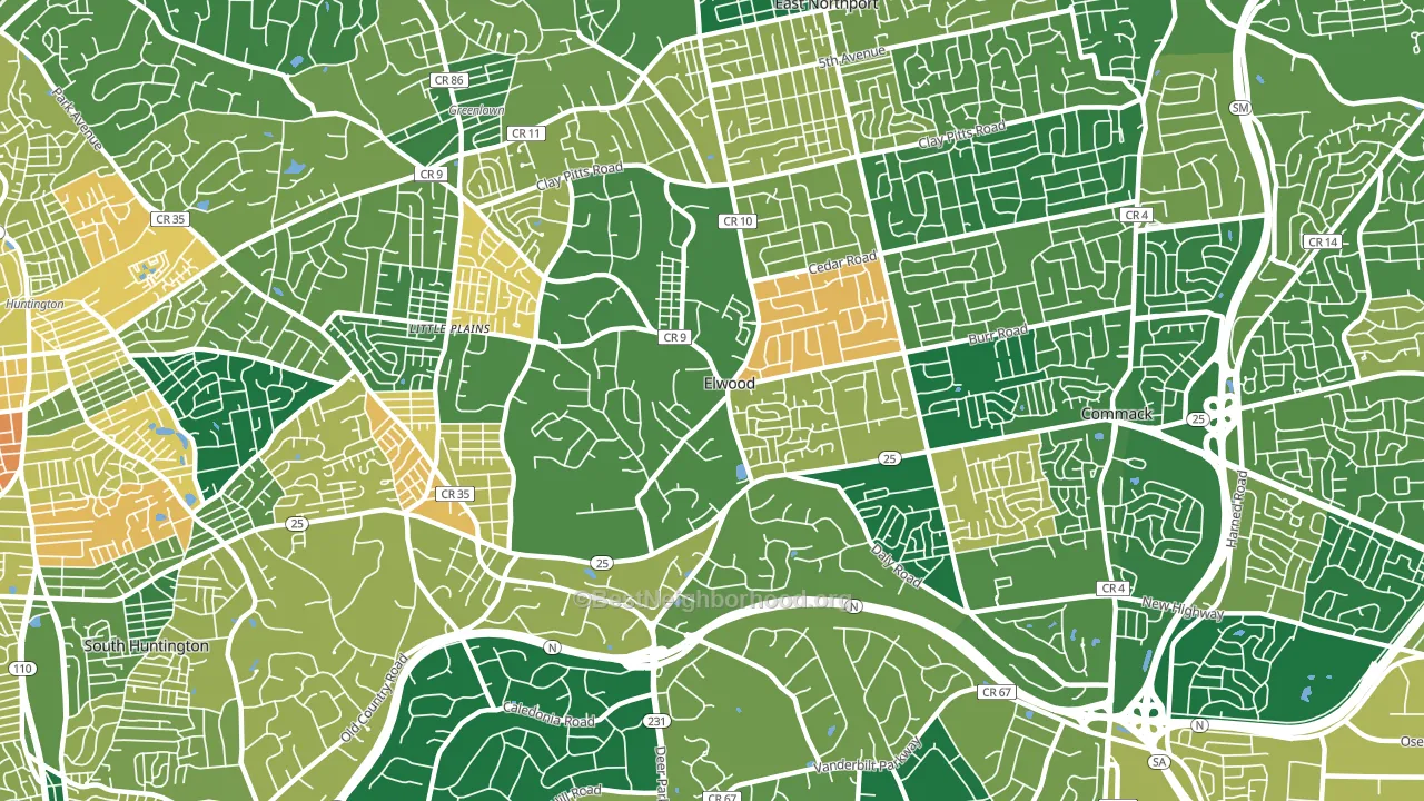 Elwood, East Northport, NY block-group voter-turnout map