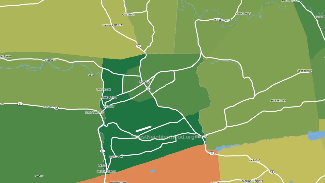 Elysburg, PA block-group voter-turnout map