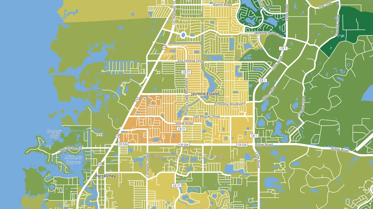 Embassy Hills, Jasmine Estates, FL block-group voter-turnout map