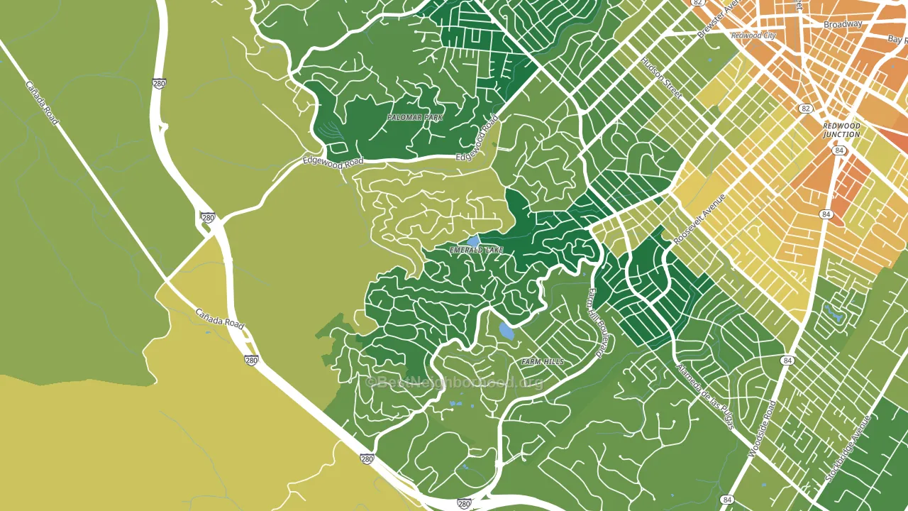 Emerald Lake Hills, Redwood City, CA block-group voter-turnout map