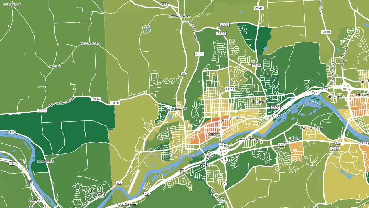 Endicott, NY block-group voter-turnout map