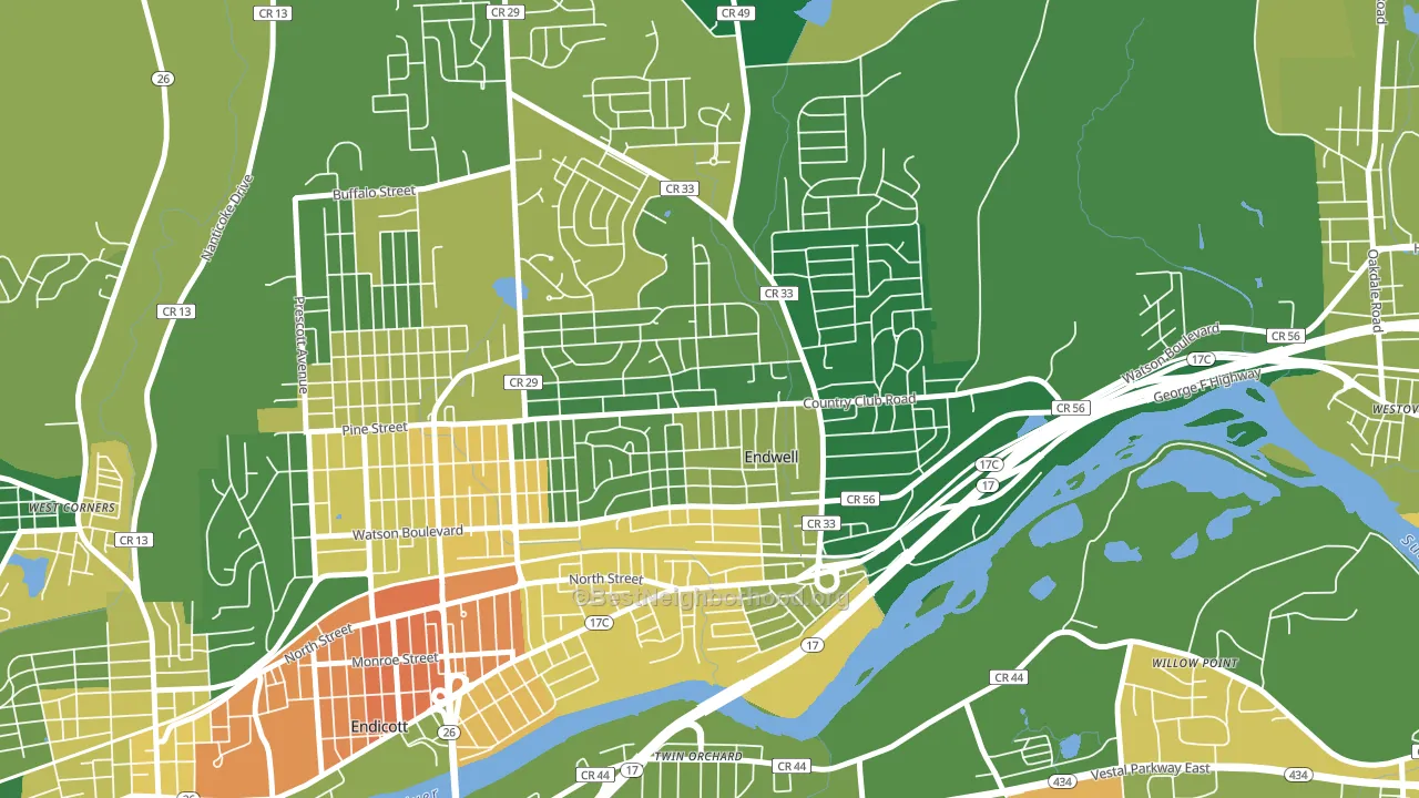 Endwell, NY block-group voter-turnout map