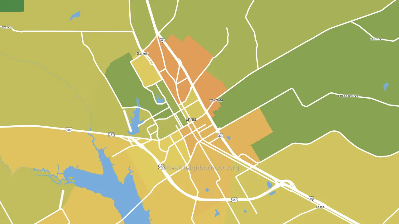 Ennis, TX block-group voter-turnout map
