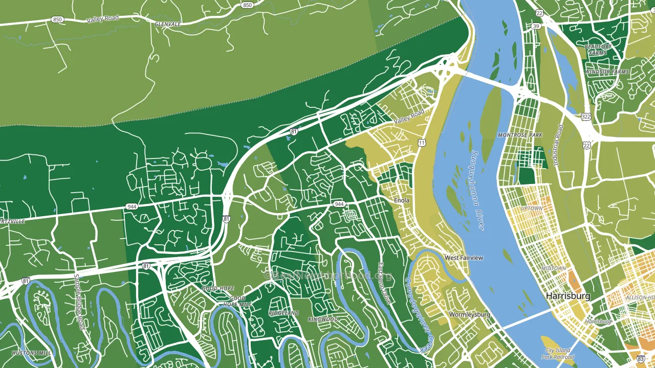 Enola, PA block-group voter-turnout map