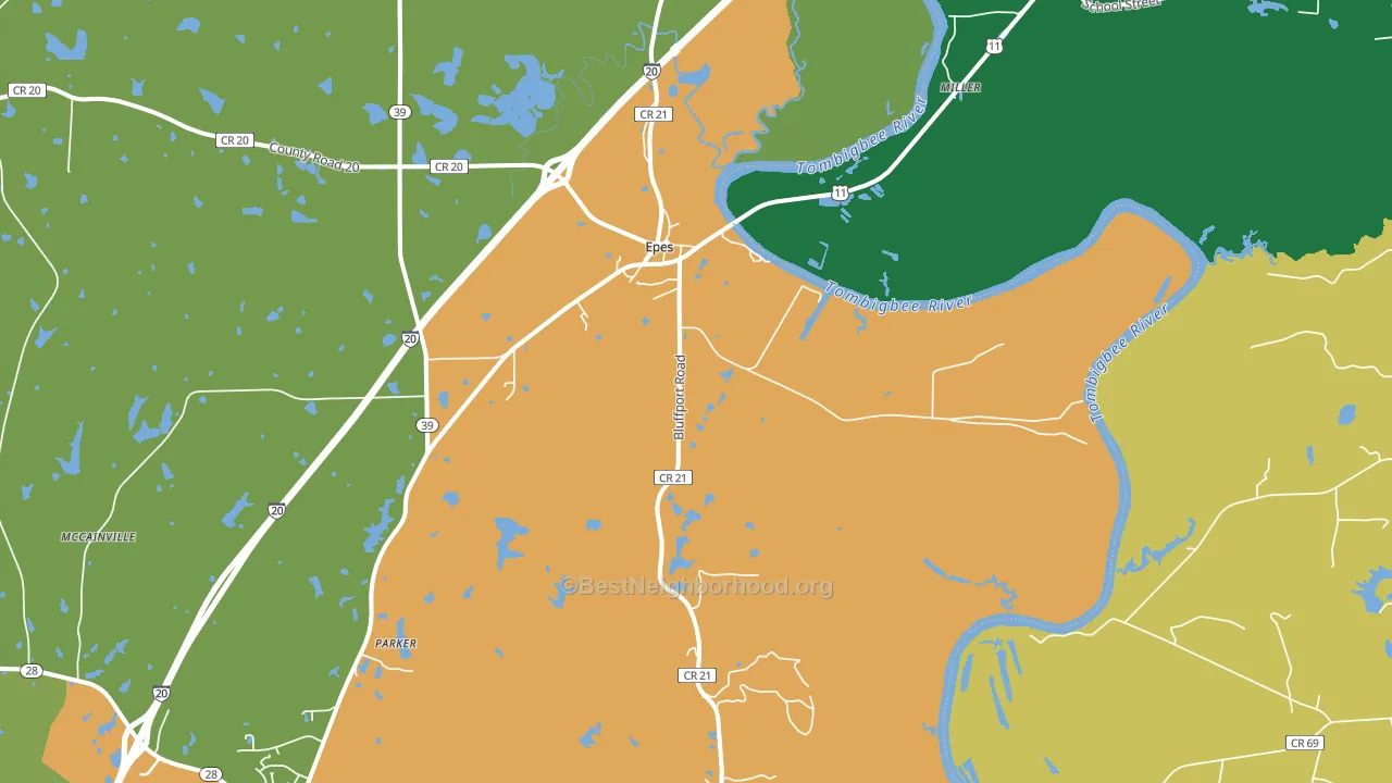 Epes, AL block-group voter-turnout map
