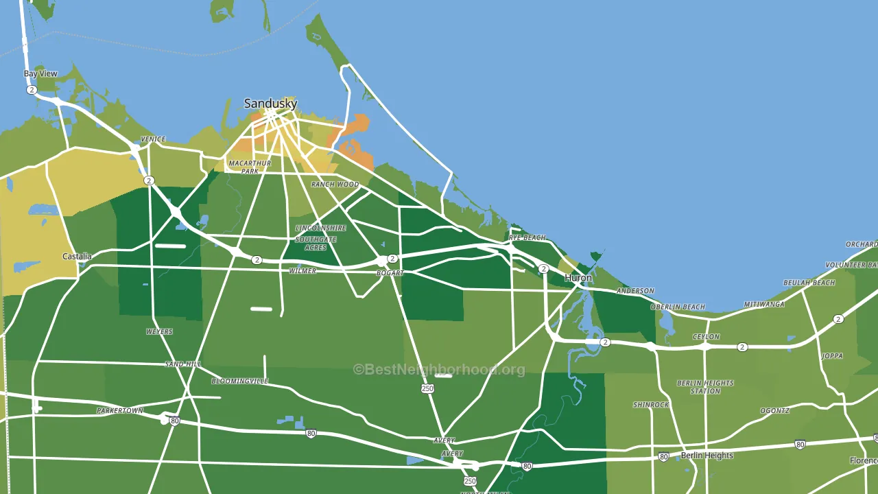 Erie County, OH block-group voter-turnout map