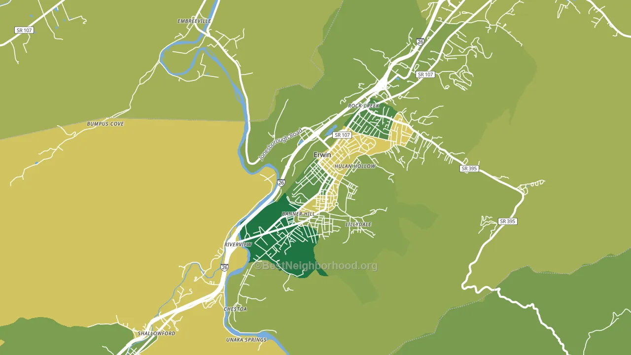 Erwin, TN block-group voter-turnout map