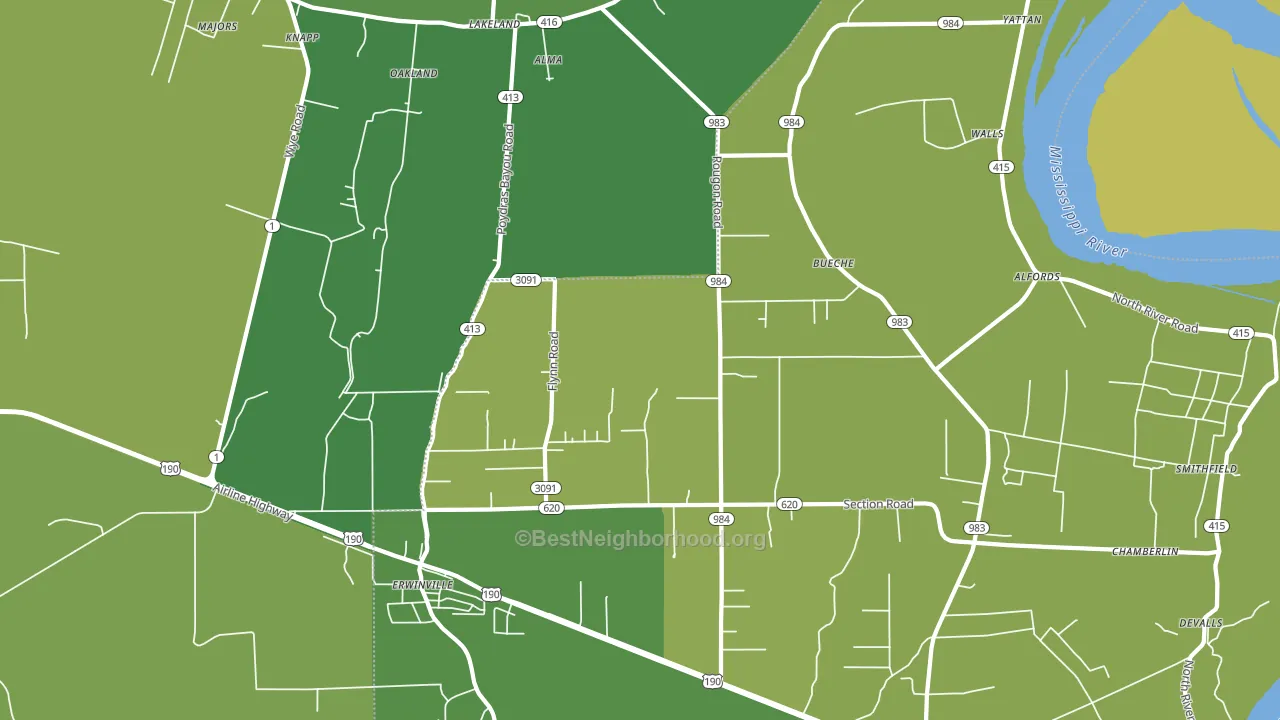 Erwinville, LA block-group voter-turnout map