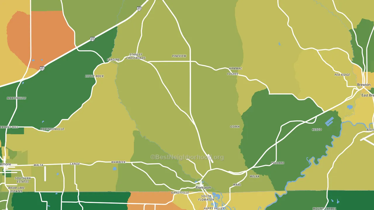 Escambia County, AL block-group voter-turnout map
