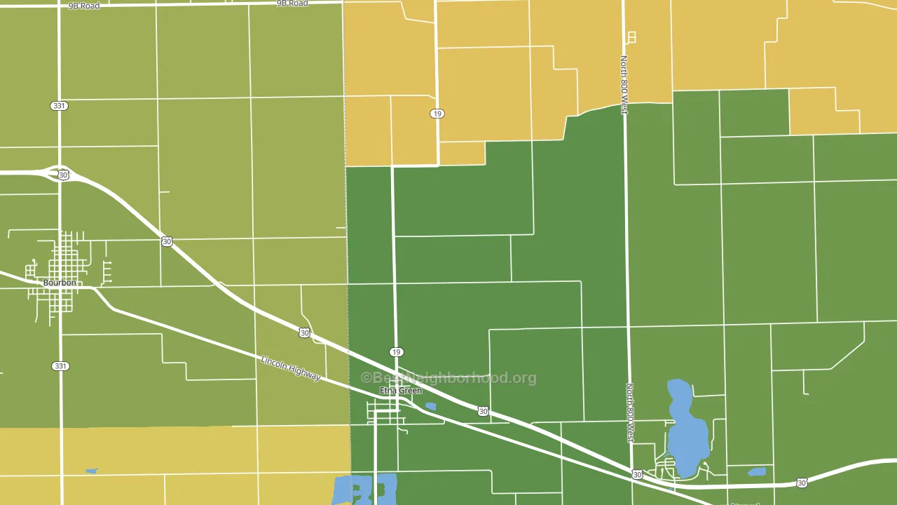 Etna Green, IN block-group voter-turnout map