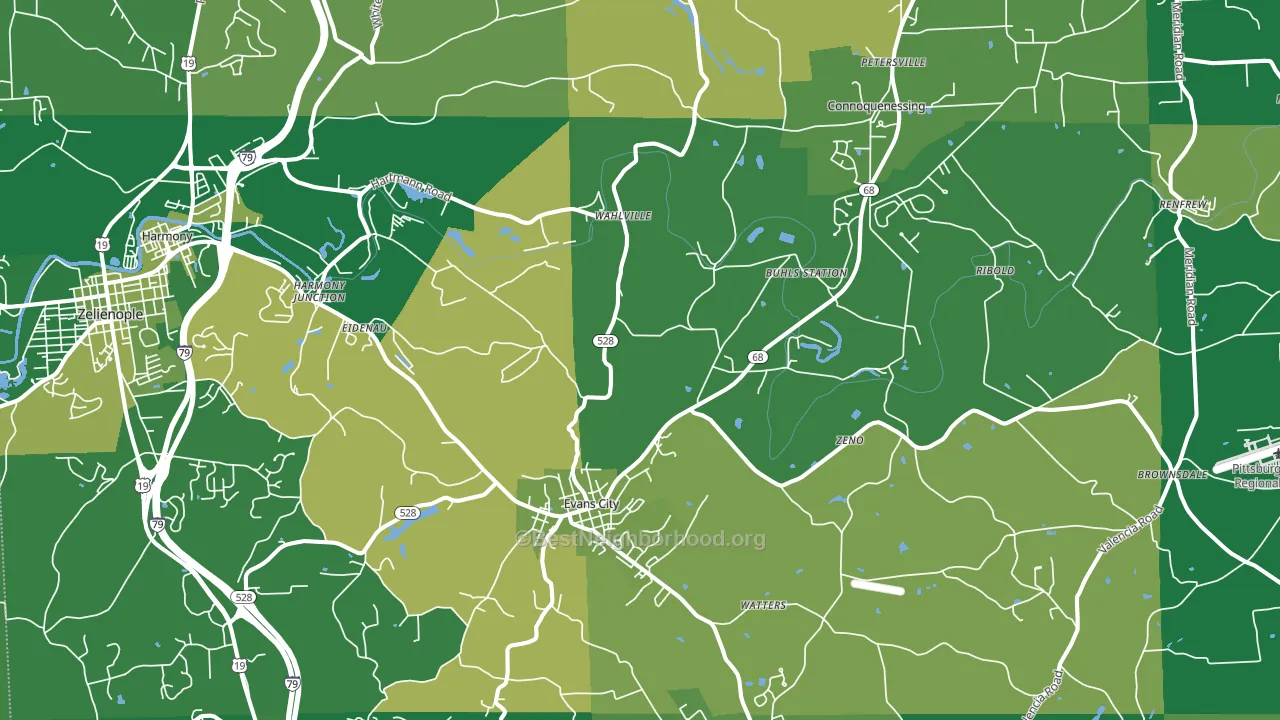 Evans City, PA block-group voter-turnout map