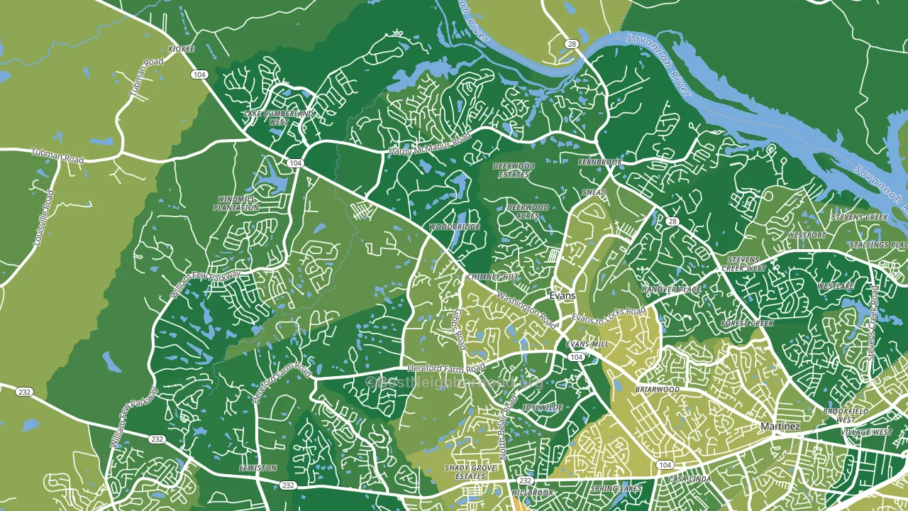 Evans, GA block-group voter-turnout map