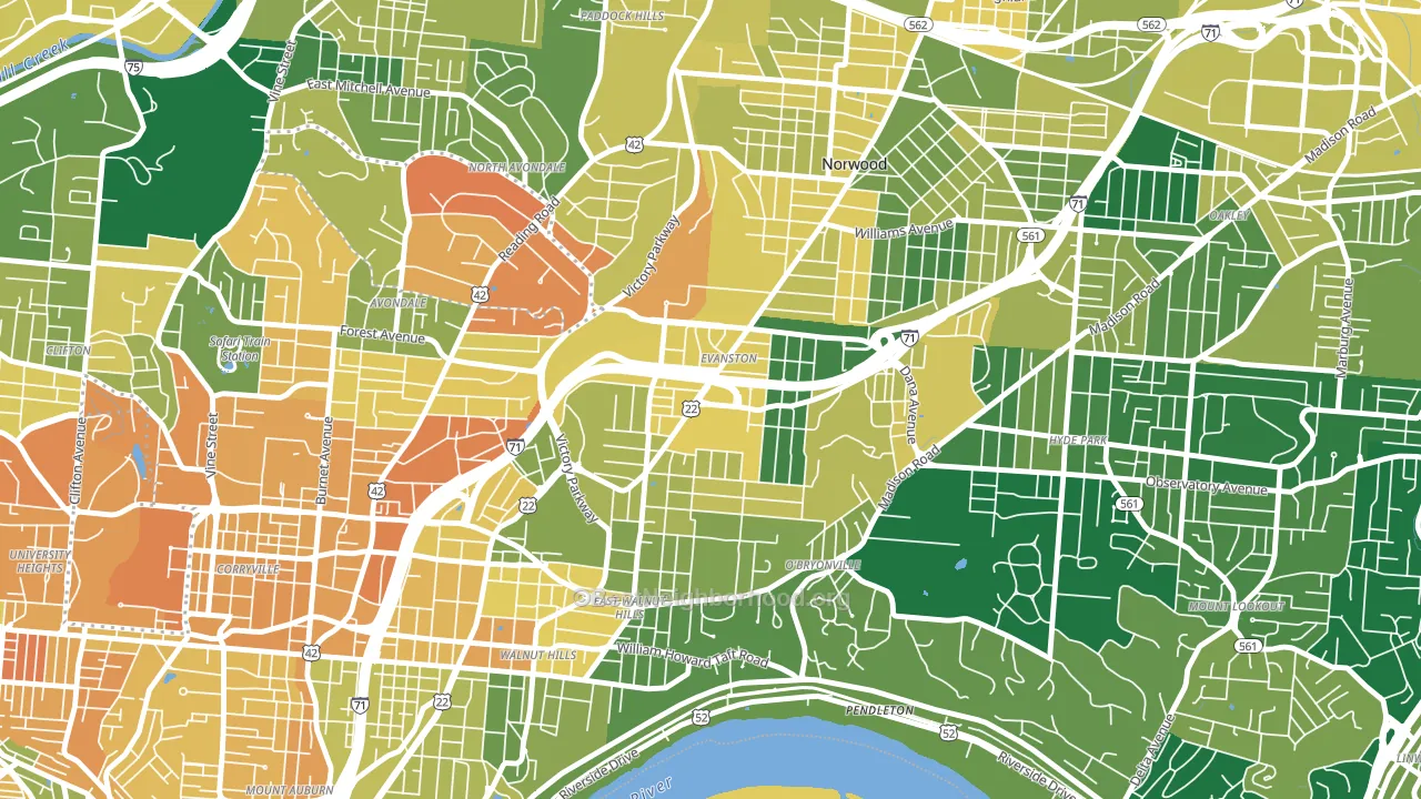 Evanston, Cincinnati, OH block-group voter-turnout map