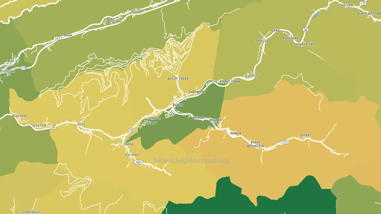Evarts, KY block-group voter-turnout map